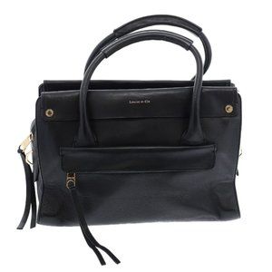 Louise Et Cie Black Leather Satchel with Gold Accents